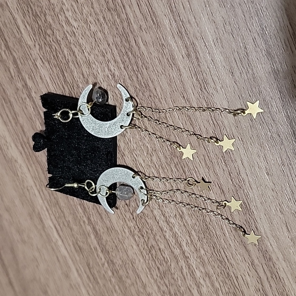 Hand Crafted Crescent Moon Dangle Earrings